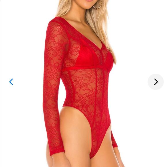 Lovers + Friends Pearson Bodysuit Cherry Red Lace Women’s XS NEW - Picture 8 of 12